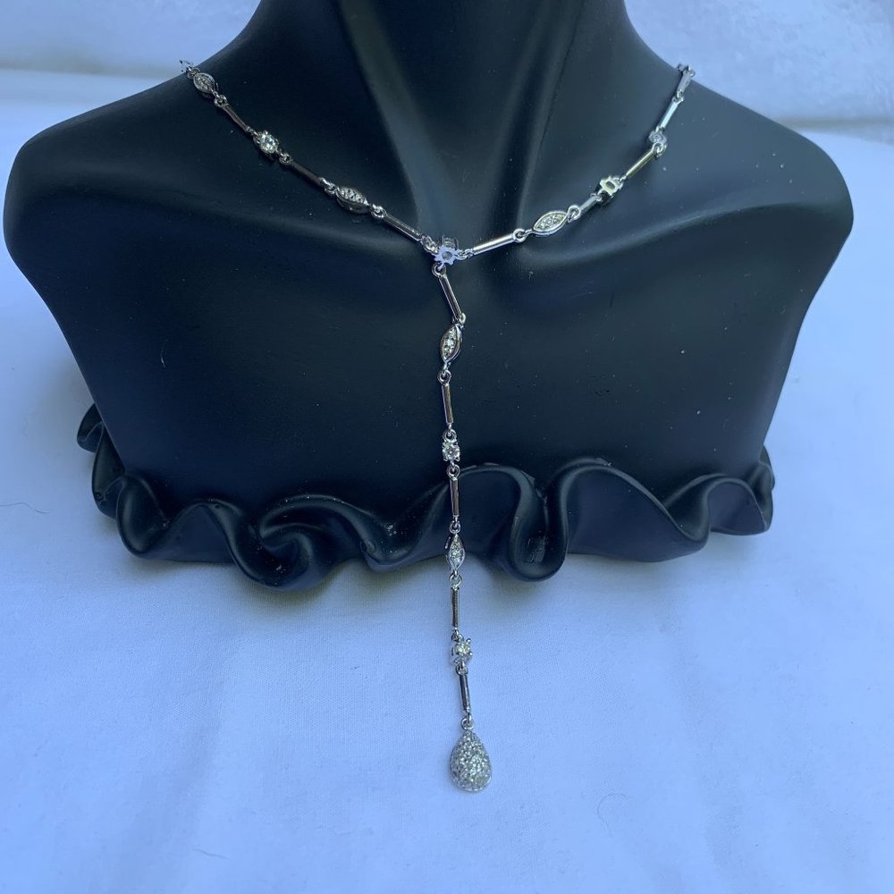 Attractive Women's Silver Dangle Choker Necklace With CZ Accents